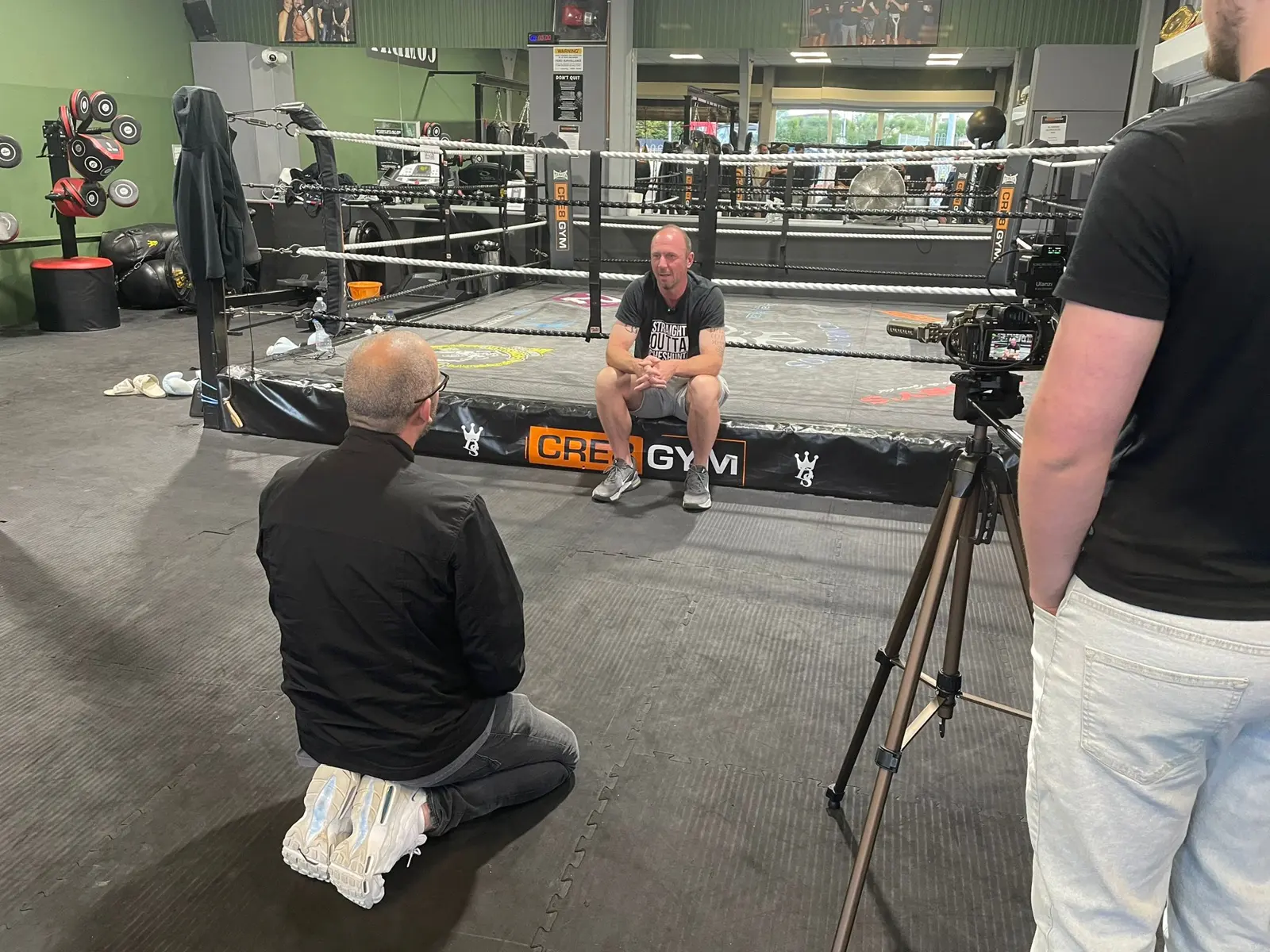 Filming an interview in the gym